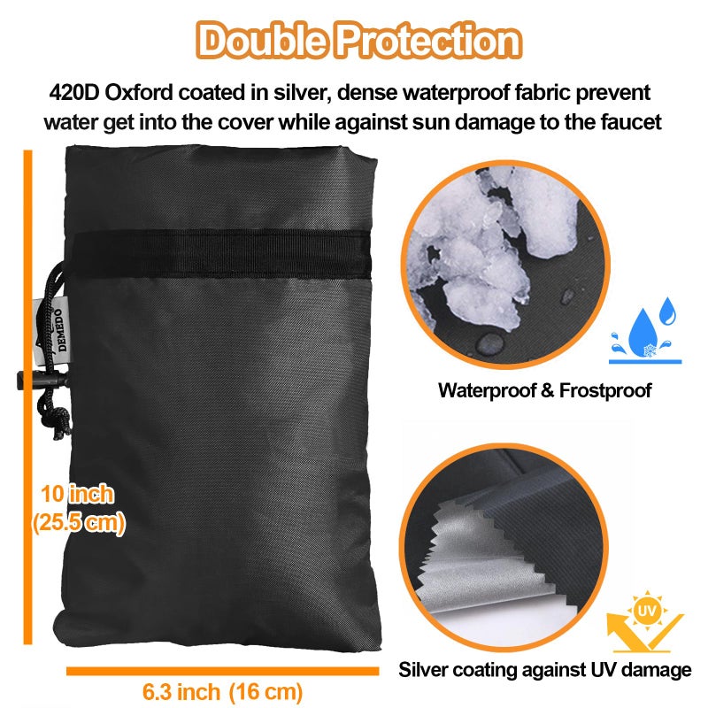 DEMEDO Enlarge Outdoor Faucet Cover for Winter Freeze Protection, 3M Thinsulate, 10""H x 6.3""W Hose Bib Covers for Wall Taps Outside, Waterproof & Frost Free Insulated Spigot Cover, 4 Pcs Faucet Socks - Black - Image 3